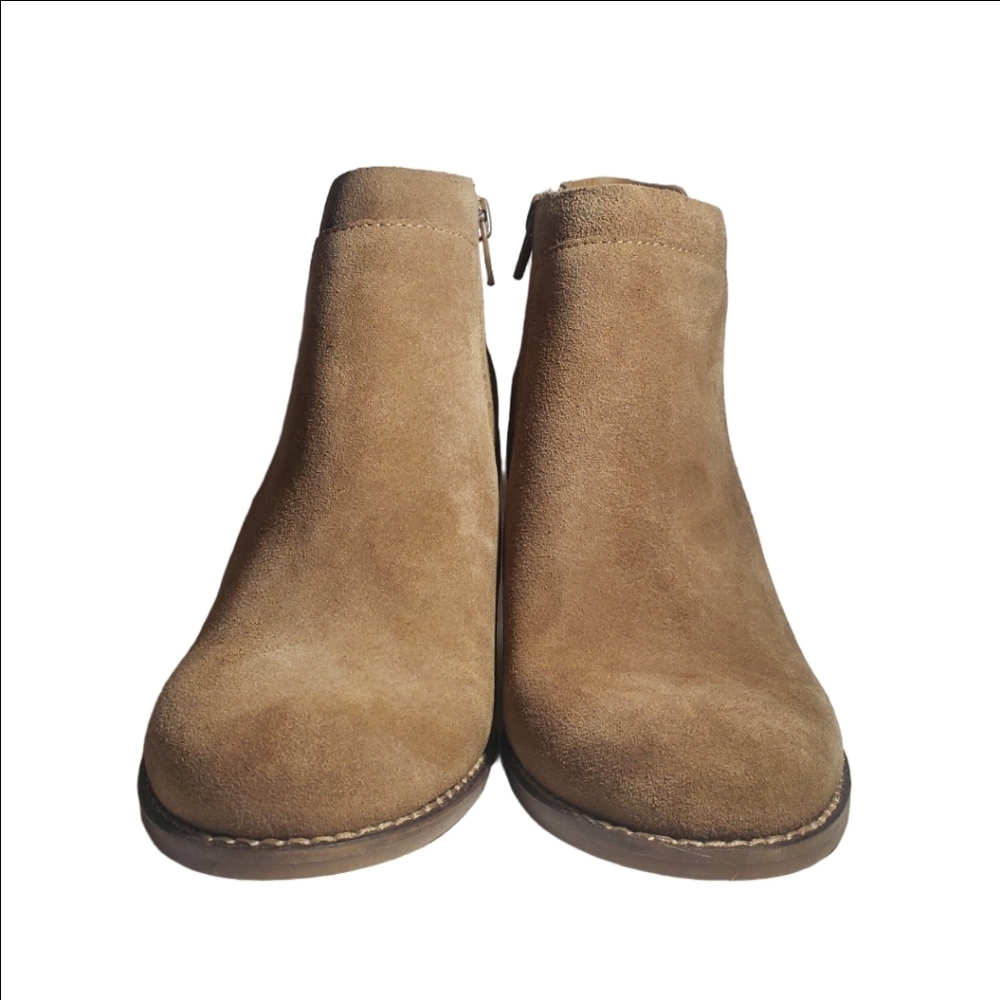 LUCKY BRAND Yabba Split Brown Suede Wedge Zip Ankle Bootie Woman's 8.5 EUC - Picture 2 of 8